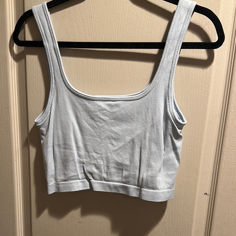 Light blue Sleeveless, double-lined Crop Tank Top Fitted